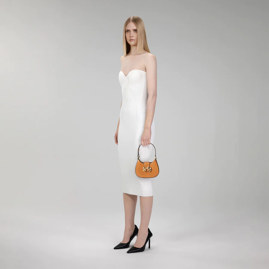 Brown Crescent Bow Mini Shoulder Bag