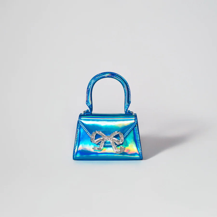 Blue Metallic Bow Envelope Micro Bag