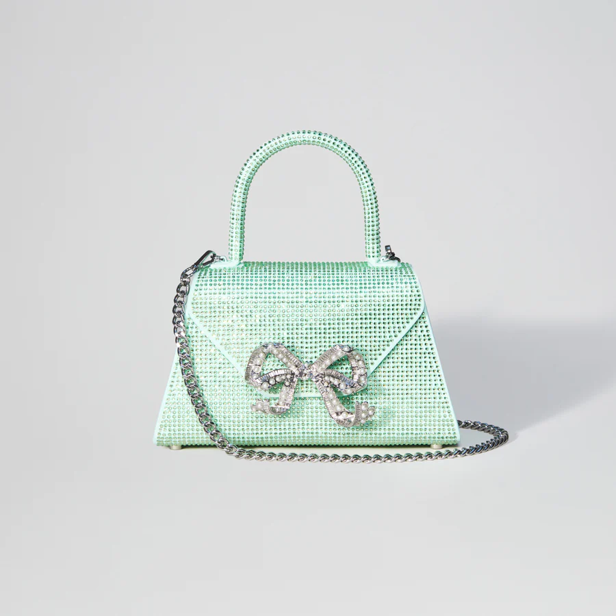 Aqua Rhinestone Bow Envelope Mini Bag