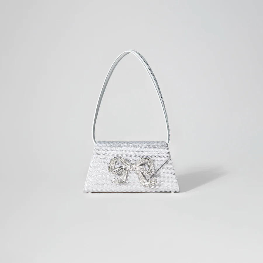 Grey Rhinestone Bow Mini Shoulder Bag