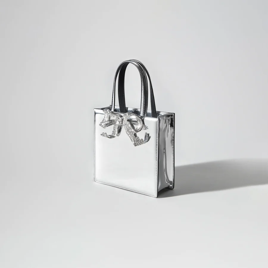 Silver Mini Tote Bow Bag