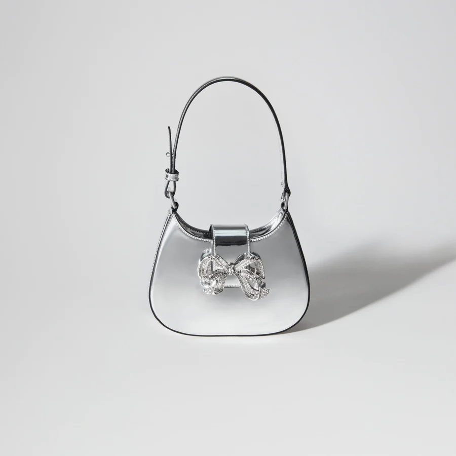 Silver Metallic Crescent Bow Mini Bag