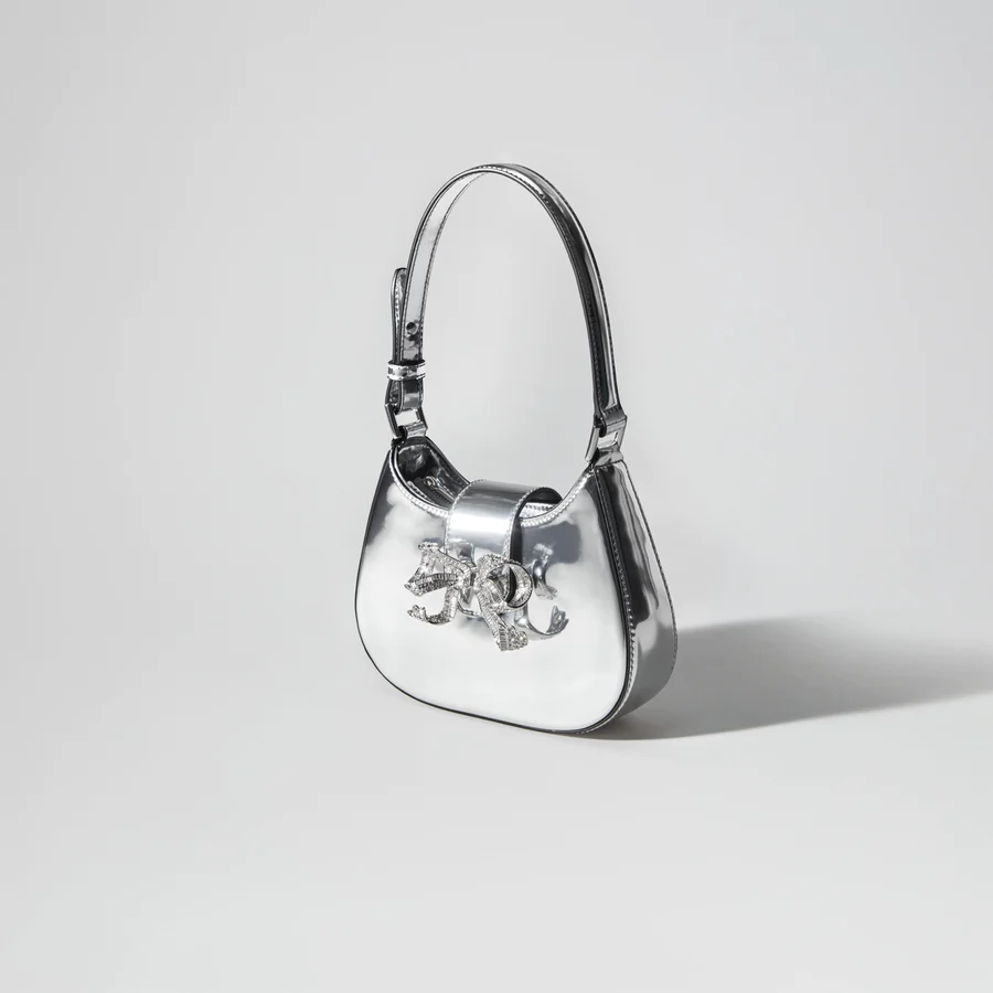 Silver Metallic Crescent Bow Mini Bag