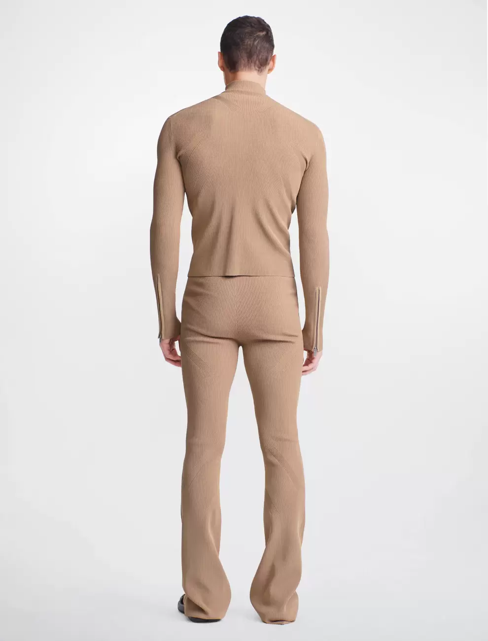 ANGLED RIB ZIP-UP - SAFARI CAMEL