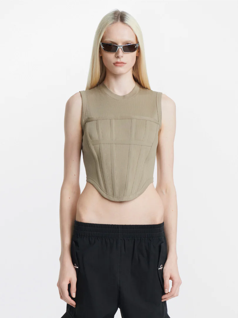 RIB CORSET TANK - KHAKI