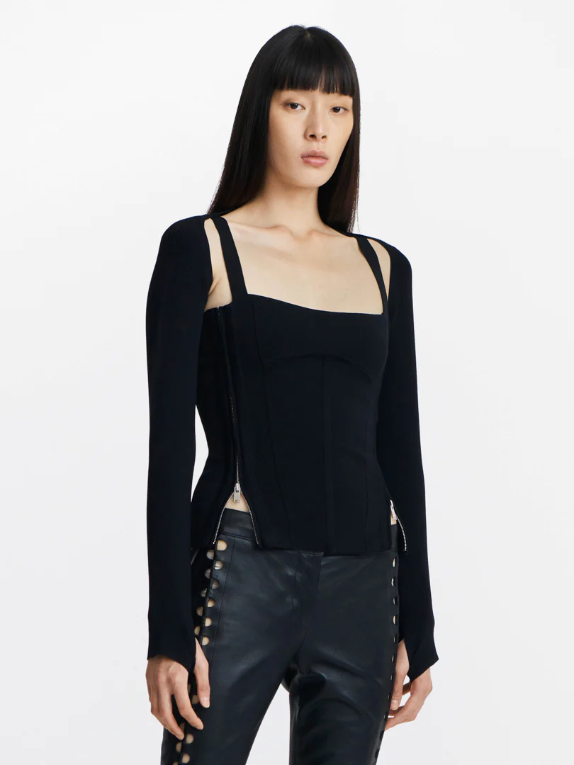 MOTO ZIP UP CORSET - BLACK