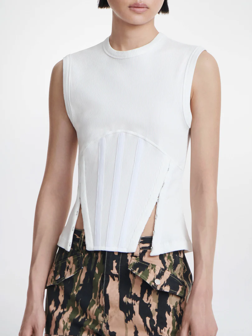 SPLIT HEM CORSET TANK - IVORY