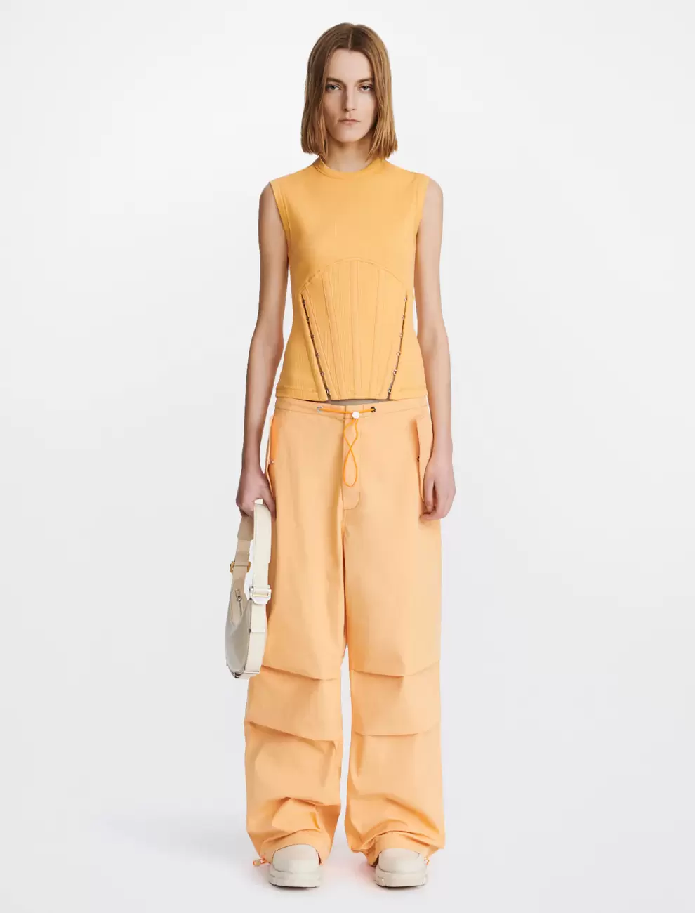 SPLIT HEM CORSET TANK - WASHED ORANGE