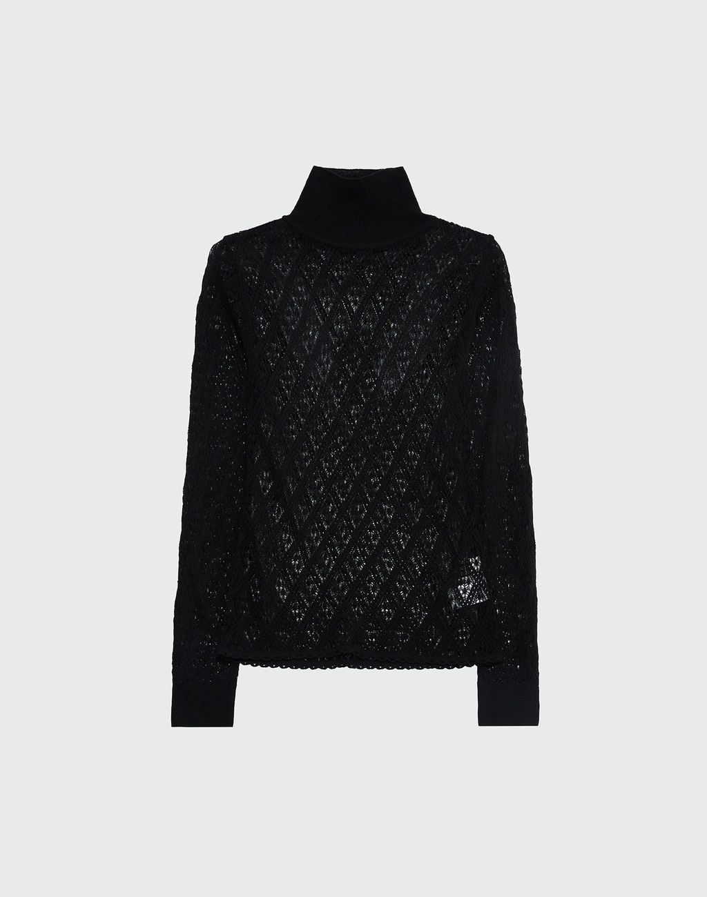 WIOM Diamond-Lace Turtleneck Knit Pullover - Black 