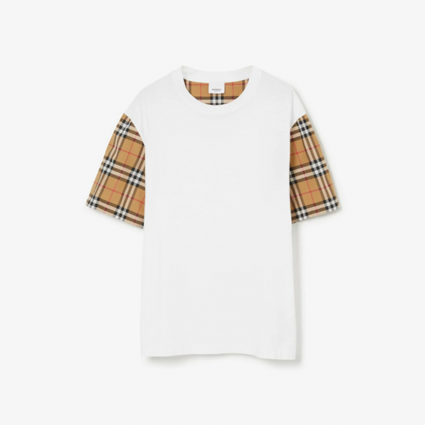 Vintage Check Sleeve Cotton Oversized T-shirt