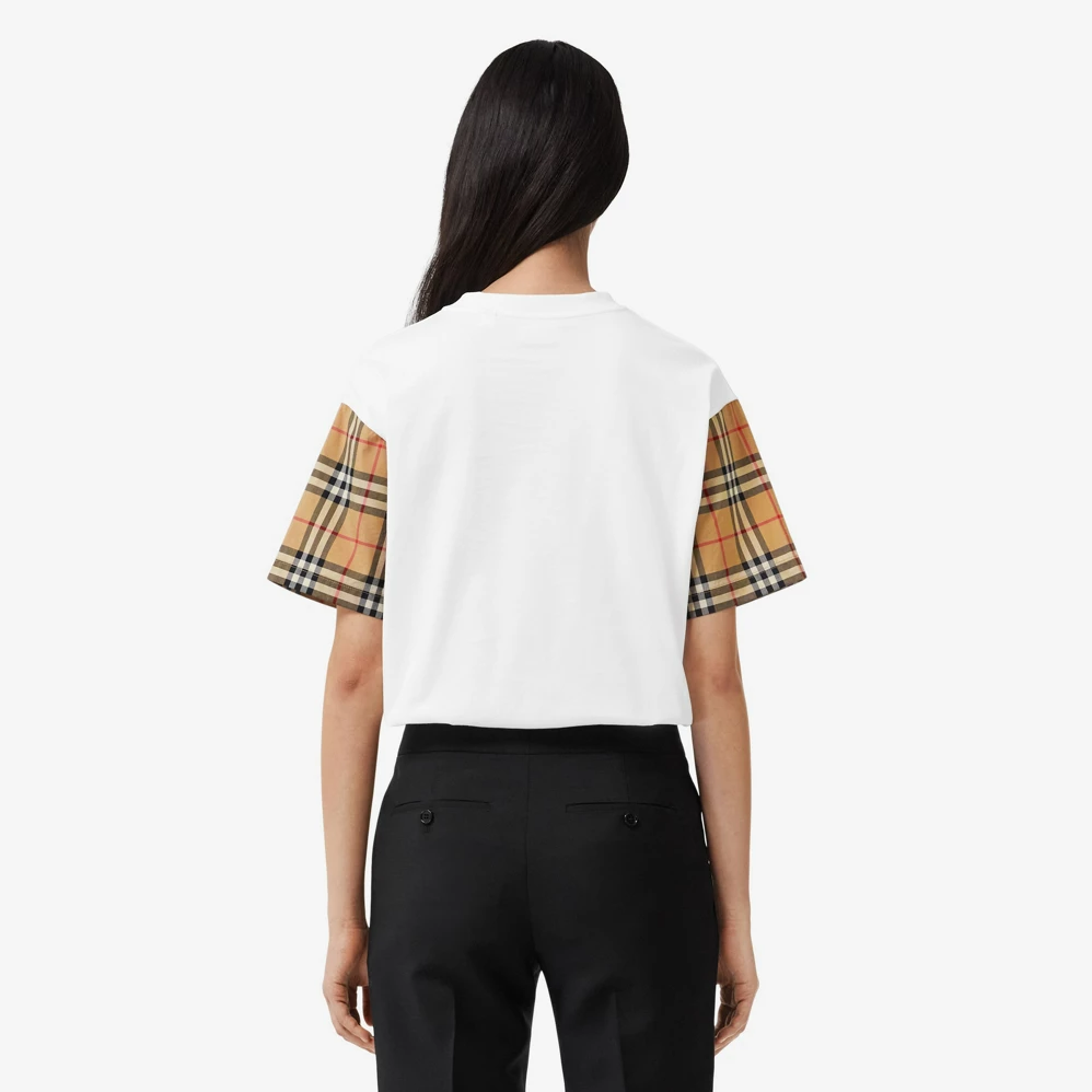 Vintage Check Sleeve Cotton Oversized T-shirt