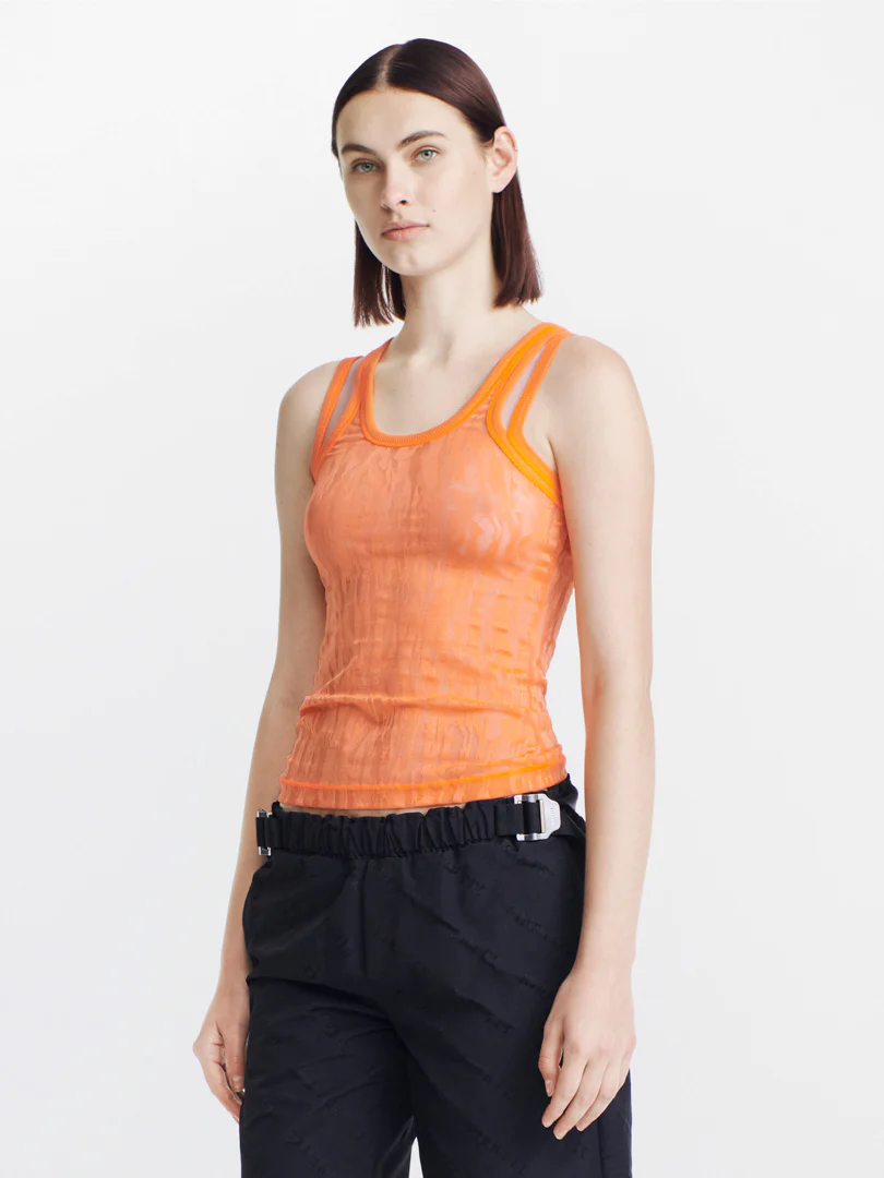 SPLIT RIB CAMO LACE TANK IN ORANGE