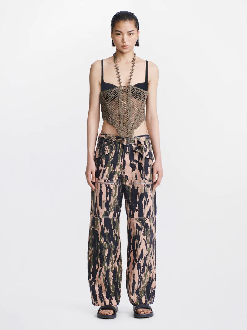 CORAL CROCHET CORSET IN GREEN MULTI