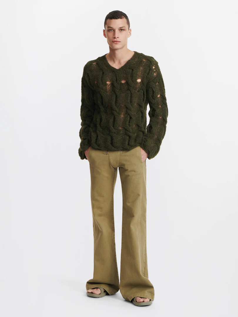 CABLE BOUCLE SWEATER IN GREEN