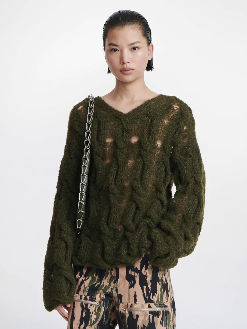 CABLE BOUCLE SWEATER IN GREEN