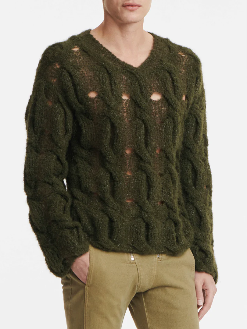 CABLE BOUCLE SWEATER IN GREEN