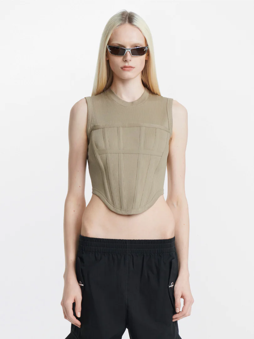 RIB CORSET TANK IN KHAKI