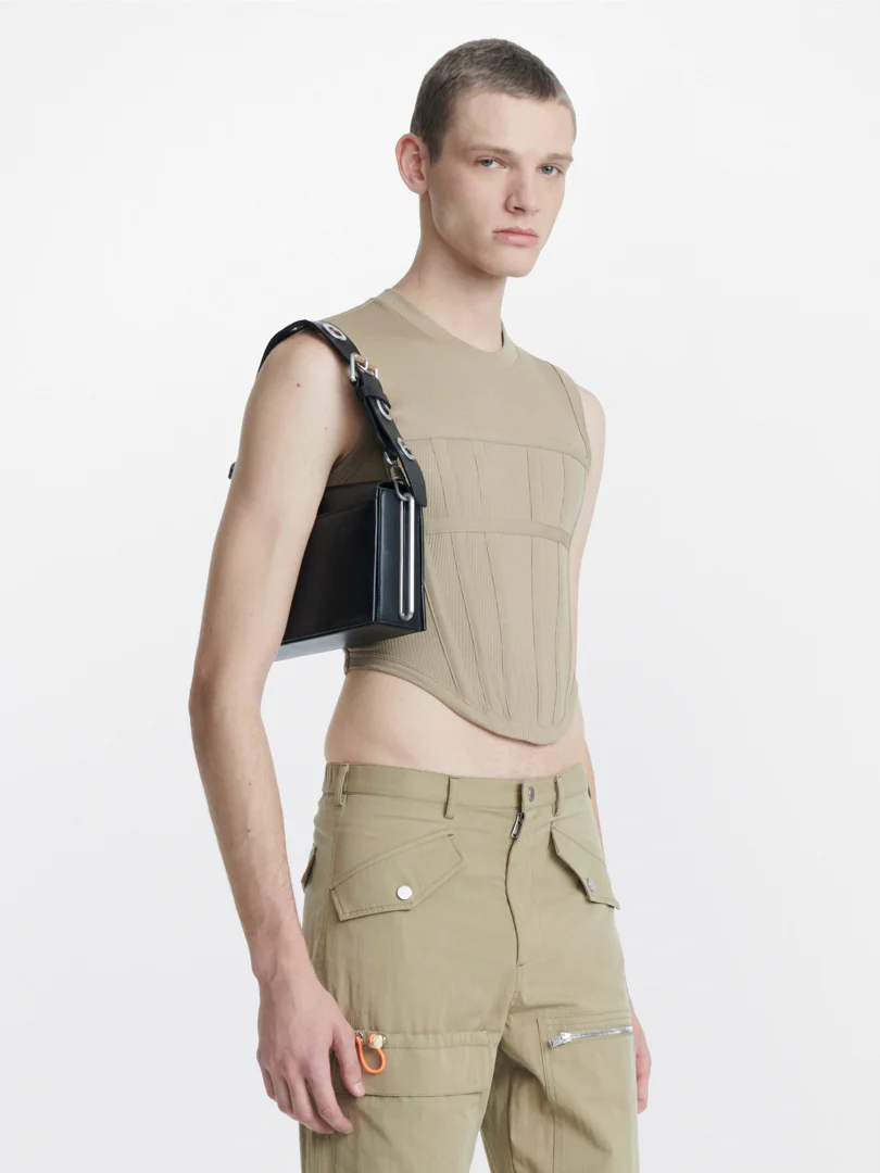 RIB CORSET TANK IN KHAKI