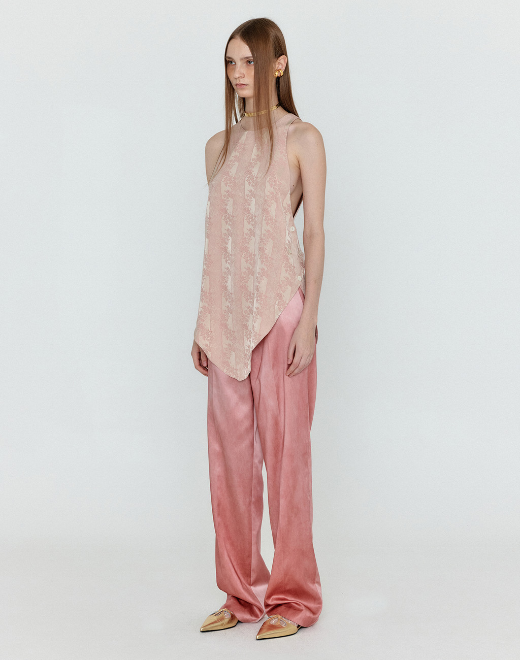 WENNY Patterned Jacquard Asymmetric Top - Nude Pink