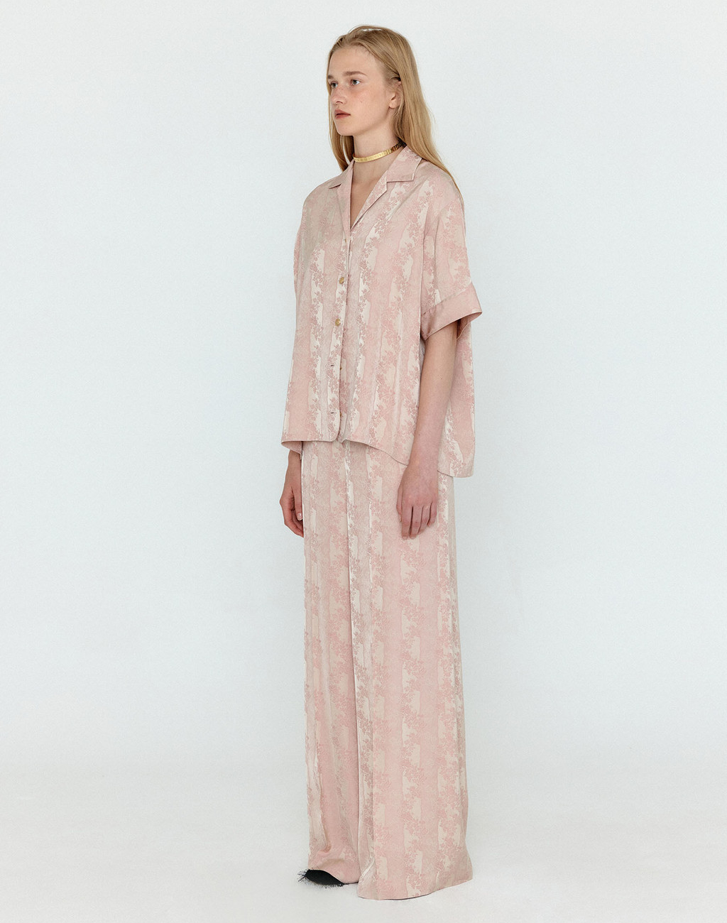 WENEZ Patterned Jacquared Wide Pants - Nude Pink