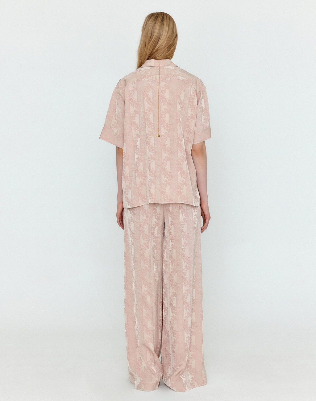 WENEZ Patterned Jacquared Wide Pants - Nude Pink