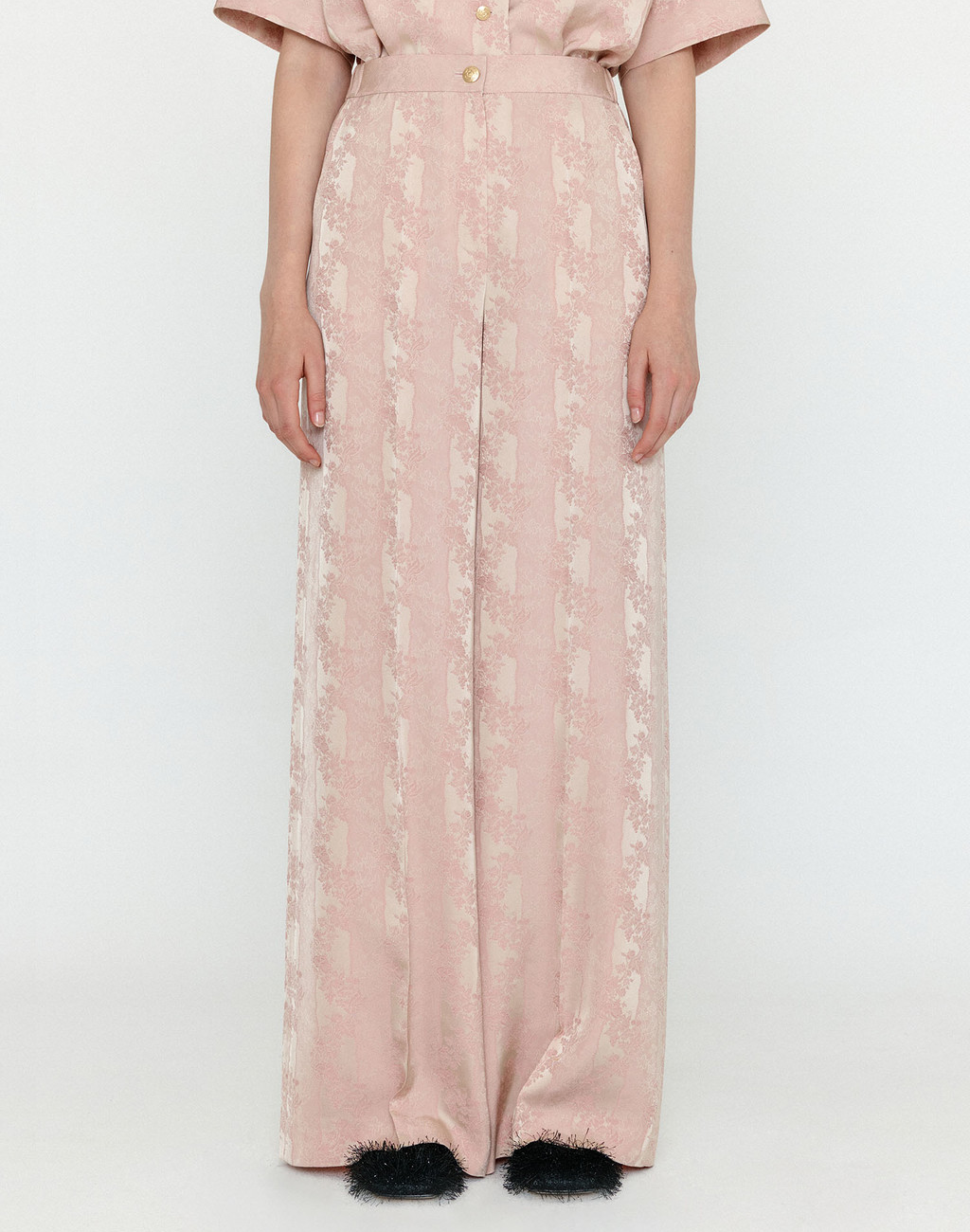 WENEZ Patterned Jacquared Wide Pants - Nude Pink