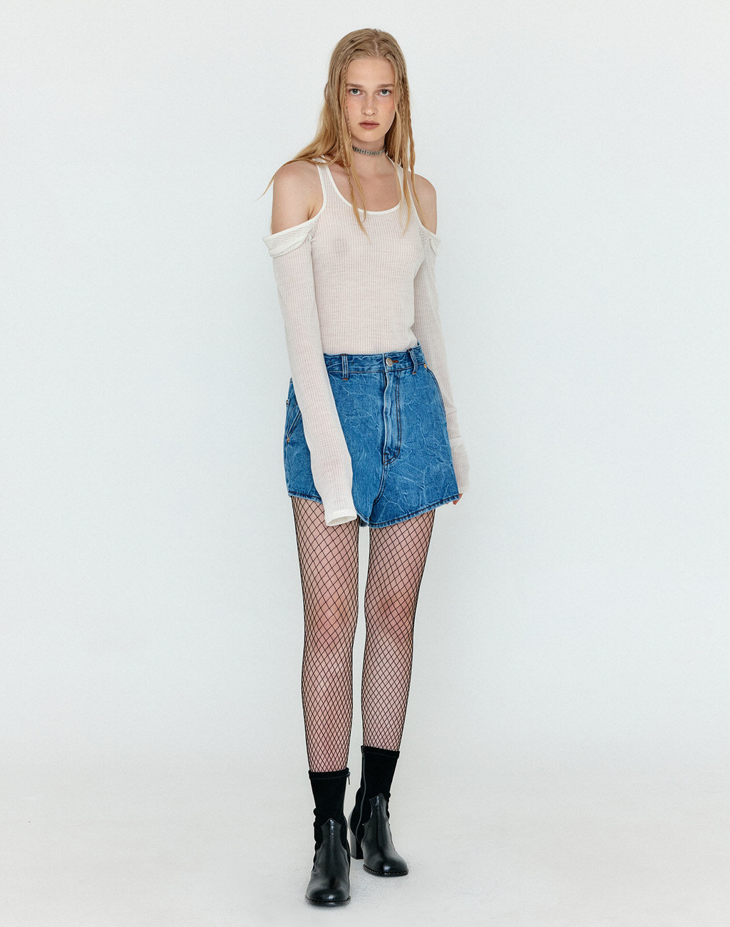 WOCO Folded Front Denim Shorts - Denim Blue 