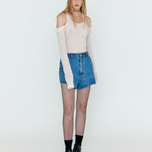 WOCO Folded Front Denim Shorts - Denim Blue 