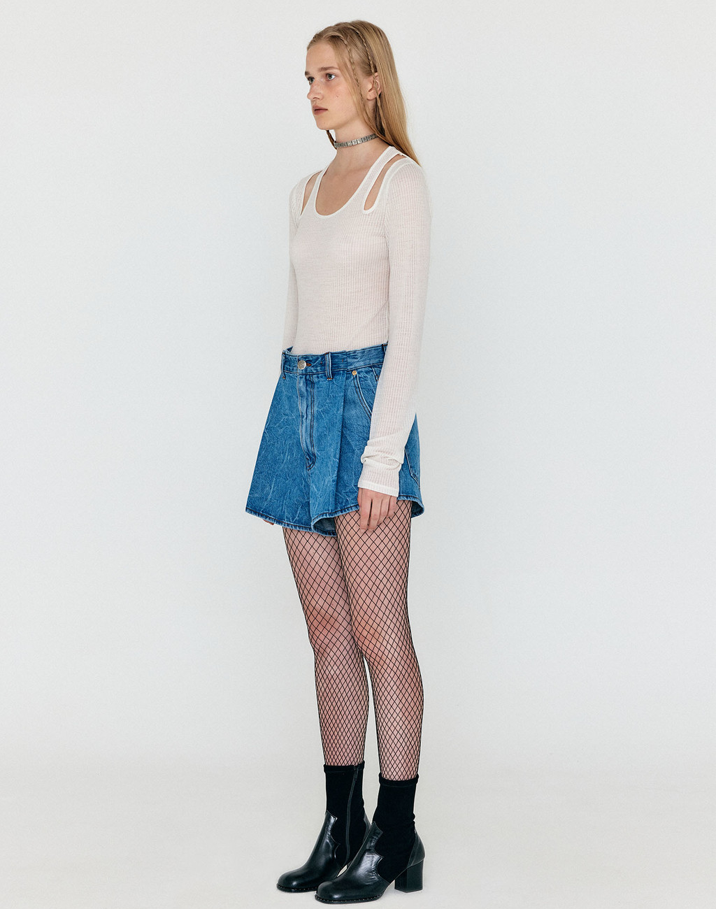 WOCO Folded Front Denim Shorts - Denim Blue 