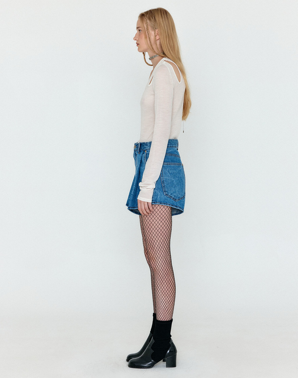 WOCO Folded Front Denim Shorts - Denim Blue 