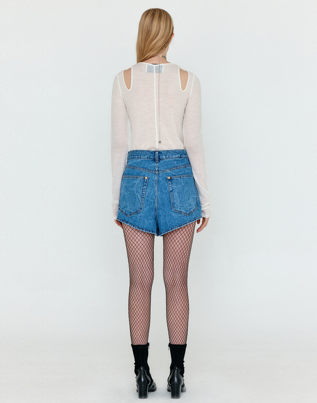 WOCO Folded Front Denim Shorts - Denim Blue 