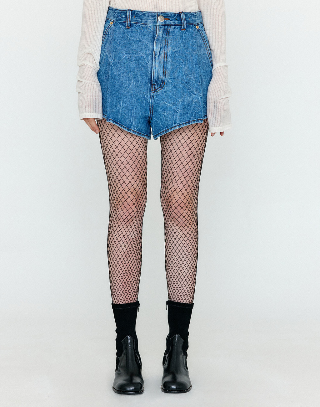 WOCO Folded Front Denim Shorts - Denim Blue 