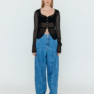 WJEAN Folded Front Wide Denim Pants - Denim Blue 