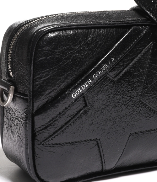 Star Bag in glossy black leather with tone-on-tone star