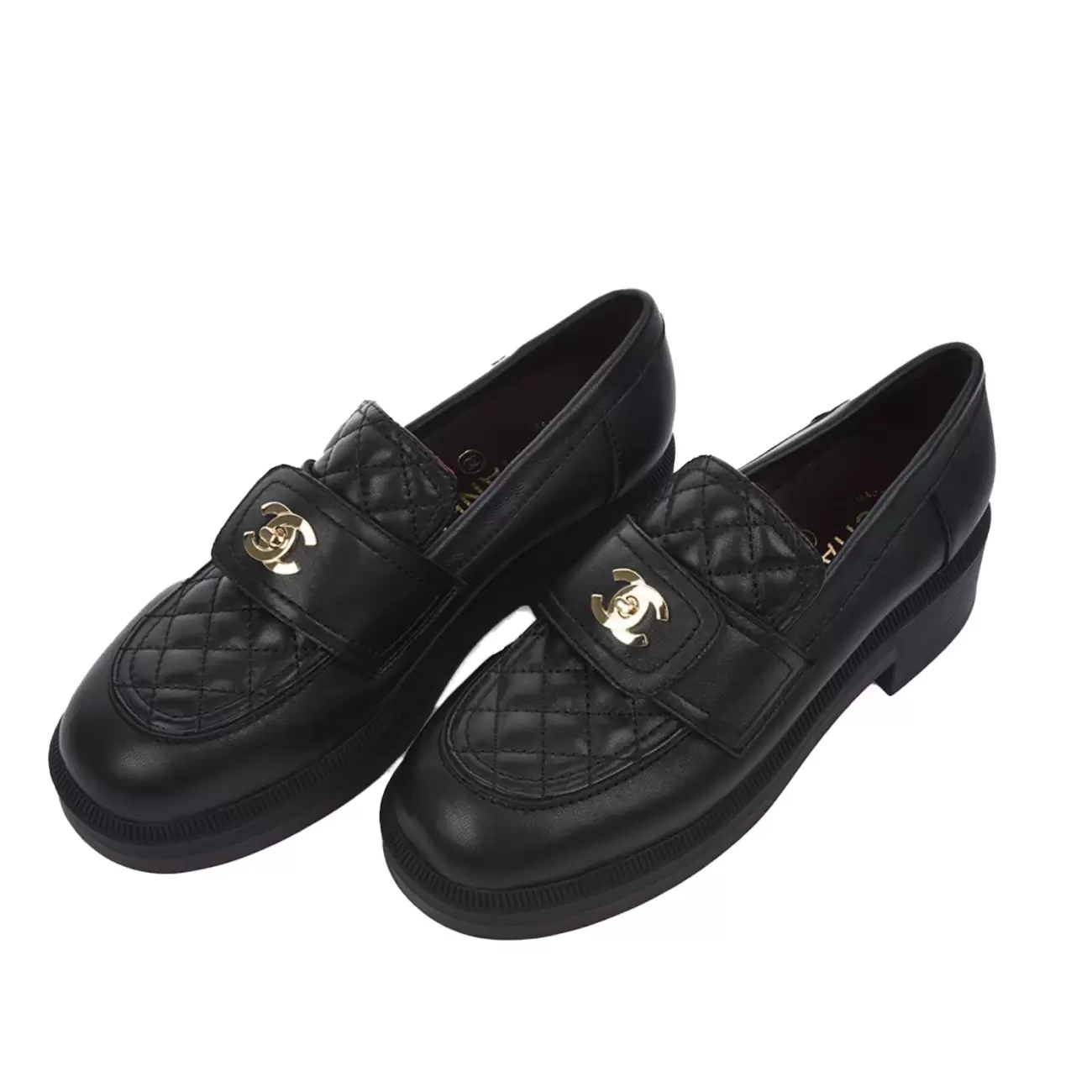 Chanel Lambskin Quilted CC Turnlock Loafers Black 