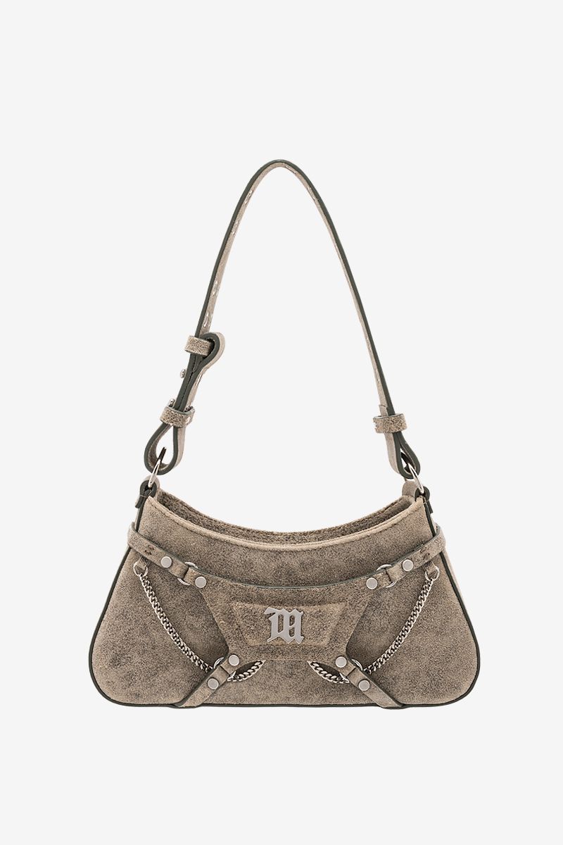 Cracked Leather Fetish Shoulder Bag Taupe