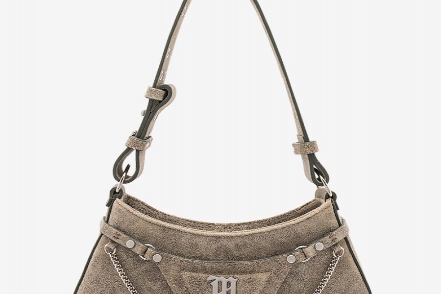 Cracked Leather Fetish Shoulder Bag Taupe