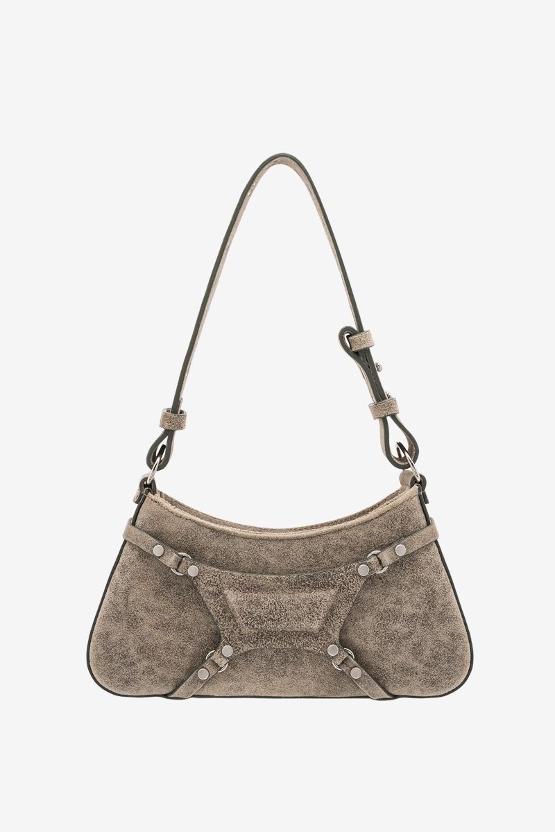 Cracked Leather Fetish Shoulder Bag Taupe