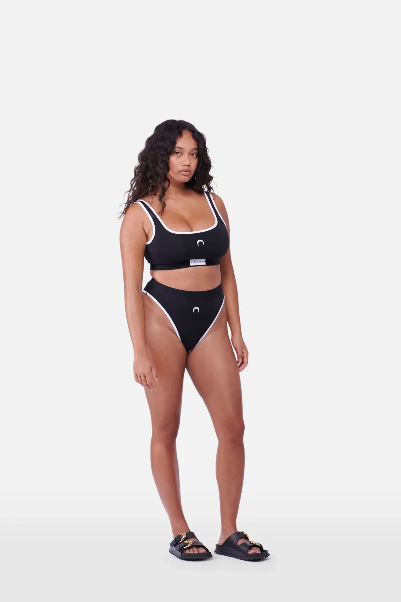ORGANIC COTTON RIBBED HIGH WAISTED CULOTTE - Black