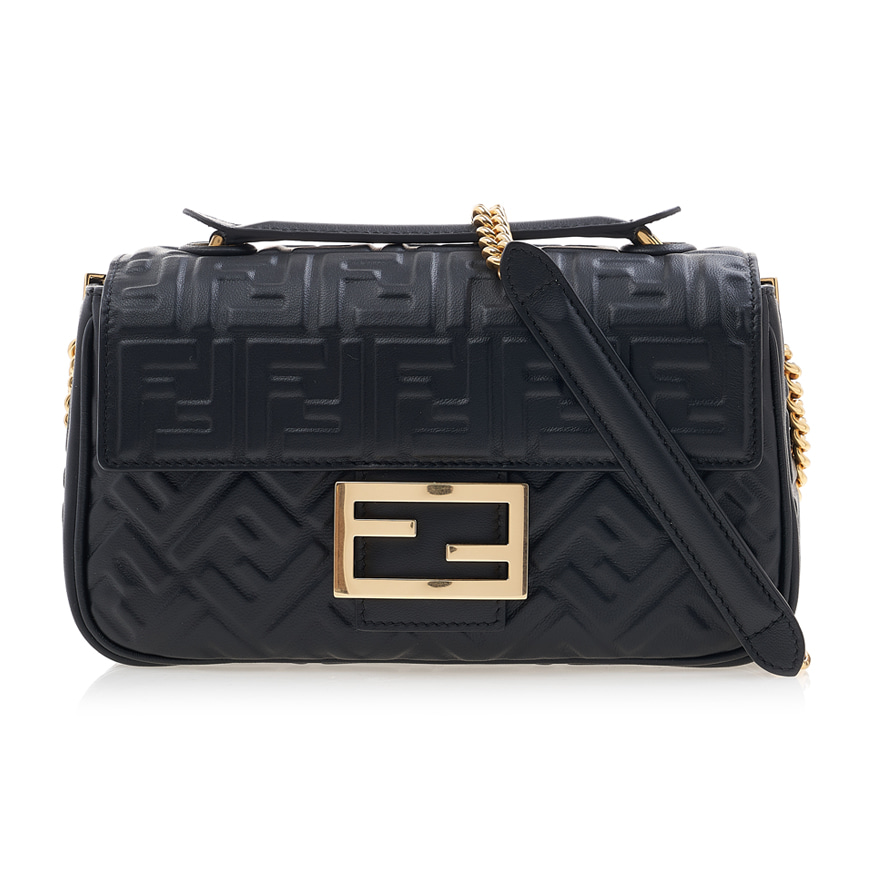 Baguette Chain Midi Black nappa leather bag