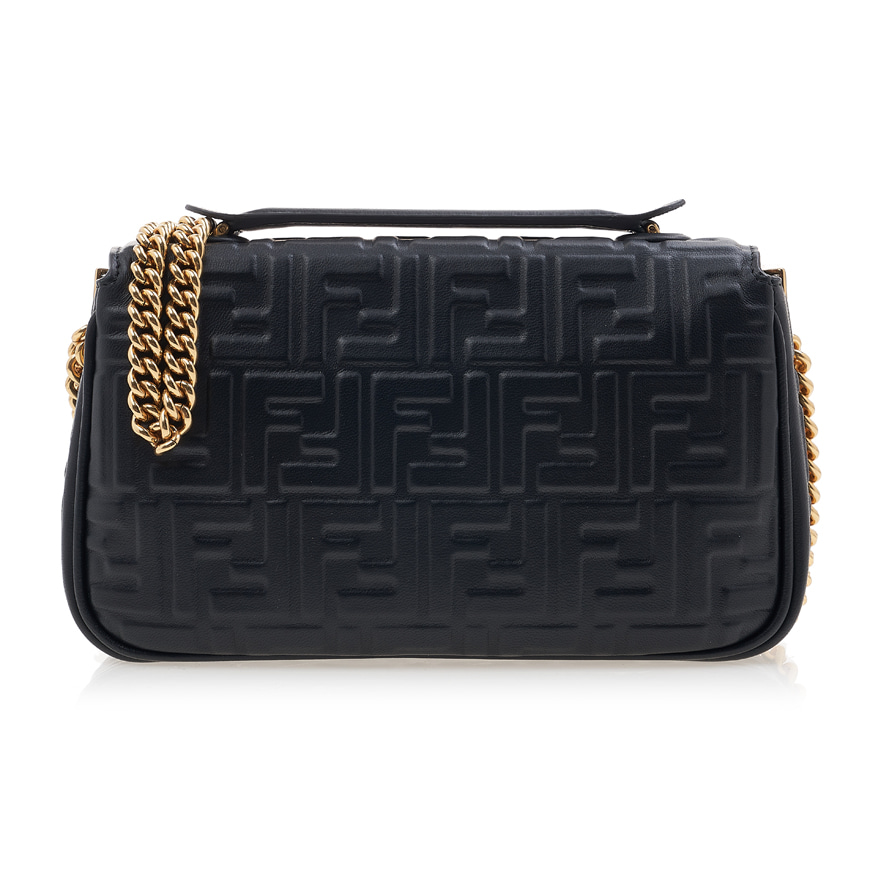 Baguette Chain Midi Black nappa leather bag