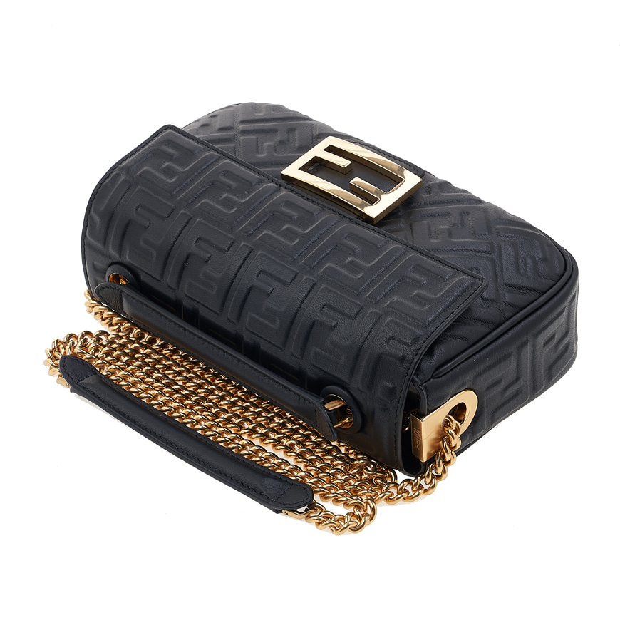 Baguette Chain Midi Black nappa leather bag
