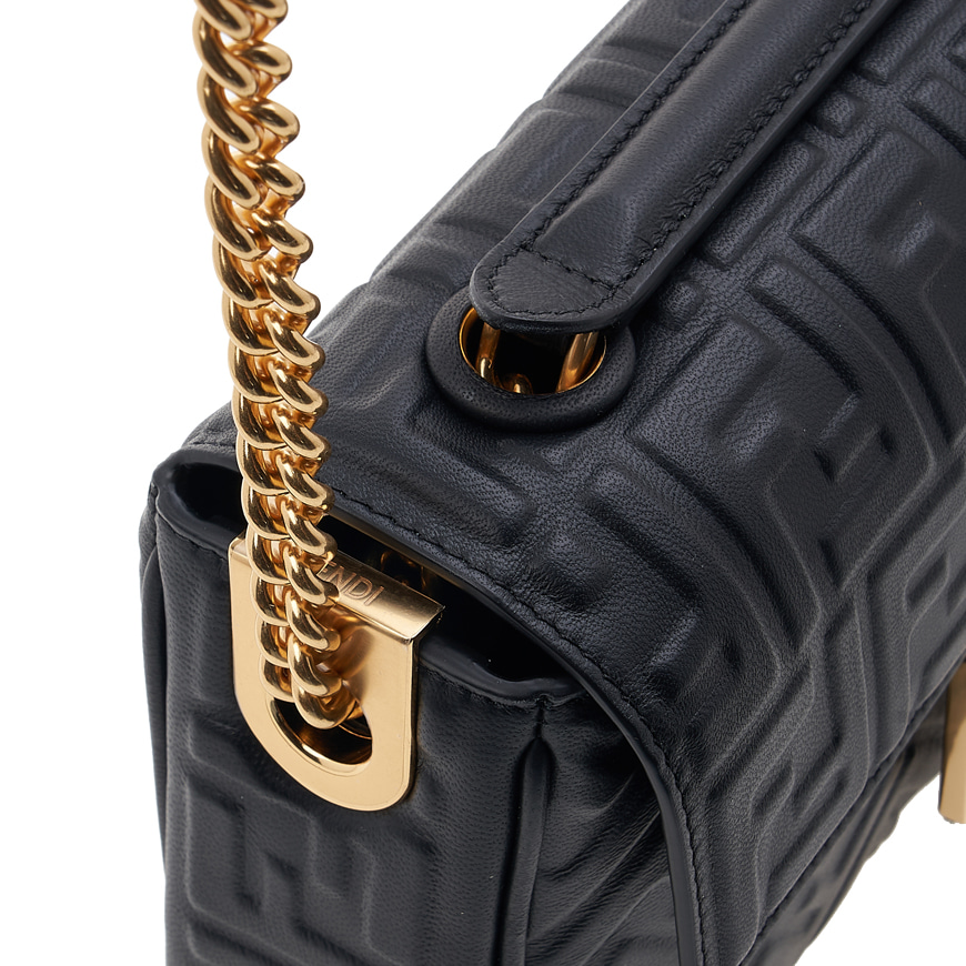 Baguette Chain Midi Black nappa leather bag