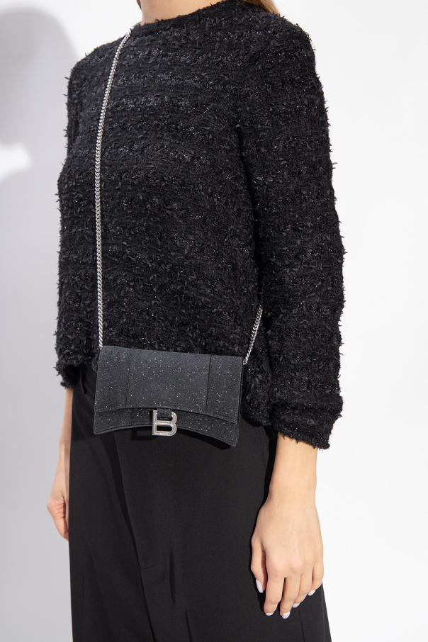 BALENCIAGA BLACK ‘HOURGLASS MINI’ WALLET WITH CHAIN