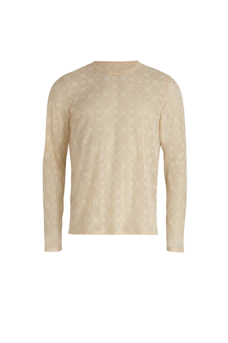 MOONOGRAM FLOCKED MESH LONG SLEEVES IN BEIGE