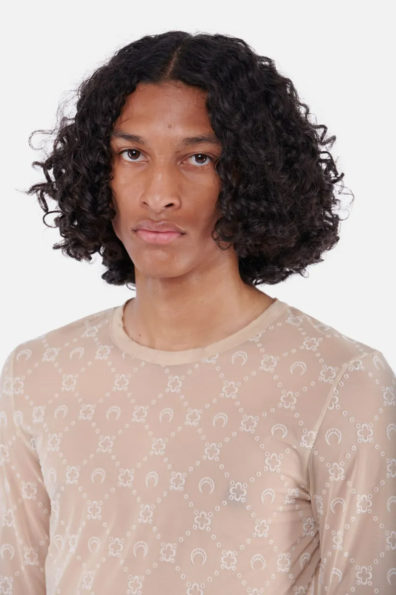 MOONOGRAM FLOCKED MESH LONG SLEEVES IN BEIGE