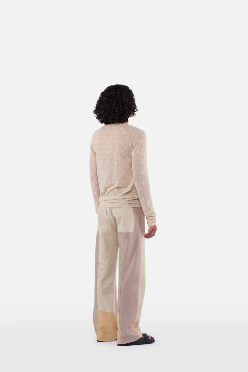 MOONOGRAM FLOCKED MESH LONG SLEEVES IN BEIGE