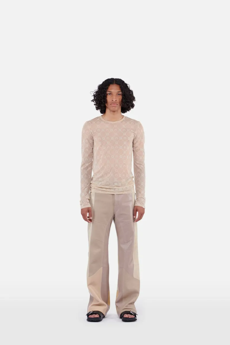 MOONOGRAM FLOCKED MESH LONG SLEEVES IN BEIGE