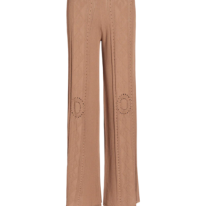 POINTELLE KNITTED DISTRESSED PANTS IN BEIGE