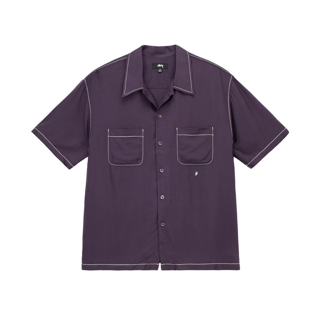 CONTRAST PICK STITCHED SHIRT PLUM